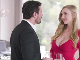 Steaming sexy blonde chick Kendra Sunderland invites her boss and fucks him hard